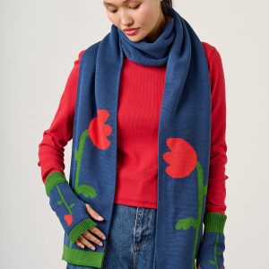 Aroha - Organic Cotton Knitted Scarf in Blue Tulip Floral