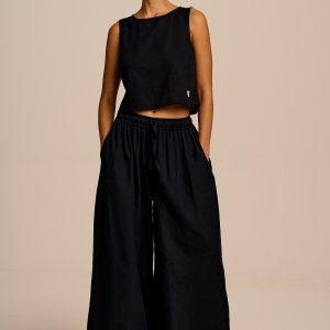 Aster - Cotton & Linen Trousers in Black
