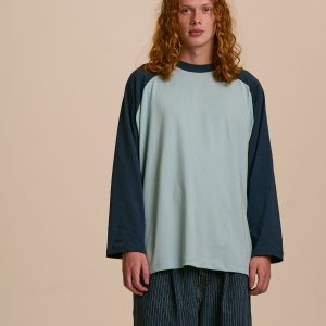 Bennett - Oversized Organic Cotton Raglan Tee in Blue (IMPERFECT)