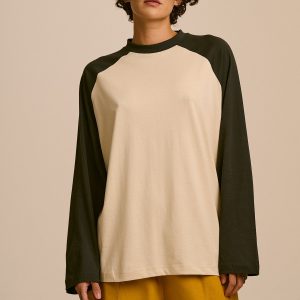 Bennett - Oversized Organic Cotton Raglan Tee in Ecru & Black (IMPERFECT)