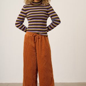 Chuck - Organic Corduroy Wide Leg Trousers in Rust