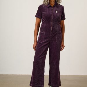 Finnegan - Organic Cotton Cord Full Length Jumpsuit in Plum Perfect