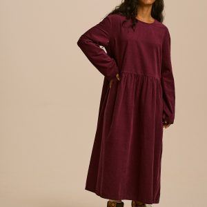 Micah - Organic Corduroy Midi Dress in Grape Wine