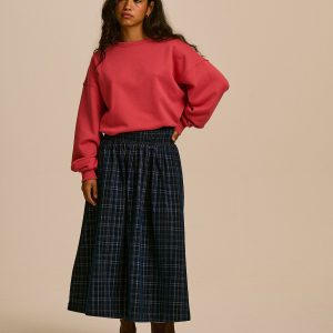 Sofiya - Organic Cord Midi Skirt in Woodland Check